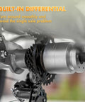 Built-in differential gear on No Fuss Low Step Through Electric Tricycle For Adults With Passenger Bench And Massive Range 500W Torque Motor.
