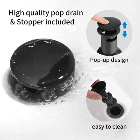 Matte Black Two Handle Bathroom Sink Faucet With Pop Up Drain And Supply Lines 4 Inch Centerset Design pop drain details