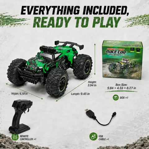 Dope 2.4GHz 1:18 RC Car For Beginners With LED Lights, 2-Speed Remote Control Truck package with remote and USB cable