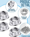 32 Piece Rock Solid Heavy Duty Stainless Steel Hex Flange Locking Nuts M10 X 1.25 Metric Fine Thread Rust Resistant displayed.