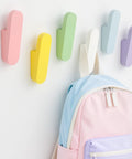 Gotta Love These Sweet Wall Hooks For Backpacks And Kids Rooms Six Pack Dreamy Rainbow Macaron Colors, colorful hooks with a backpack.