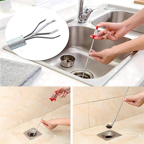 63 Inch Flexible Drain Clog Remover Tool With Four Prong Grabber And Hair Catcher Extra Long Spring Reacher For Kitchen Sink Bathroom Tub Sewer Lines And Dropped Items Deep Reach Blockage Buster