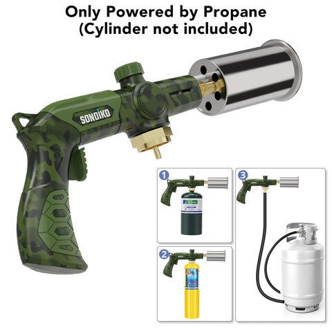 Powerful Propane Torch For Searing Sous Vide Campfire Starters BBQ And Outdoor Welding Adjustable Flame Camouflage Finish Pro Grade Kit Tank Not Included Chef Friendly Heat Control