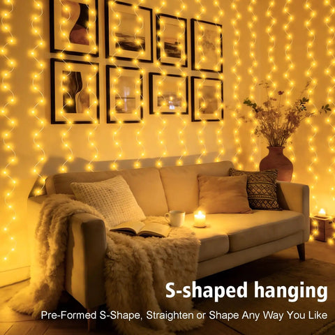 Curtain Lights Battery Operated 300 LED Fairy String Lights 9.8 Foot By 9.8 Foot Backdrop For Bedroom Wedding Indoor Decor Warm White Cordless