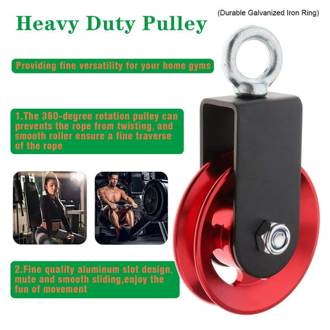 Heavy Duty Lightweight Aluminum Cable Pulleys With Hanging Strap Kit Red 2 Pack For Home Gyms Lat Pulley System Snatch Block