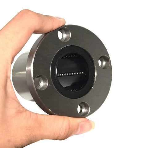 Hand holding 25mm Round Flange Linear Motion Bushing Ball Bearing LMF25UU for CNC and 3D Printer Guides, carbon steel