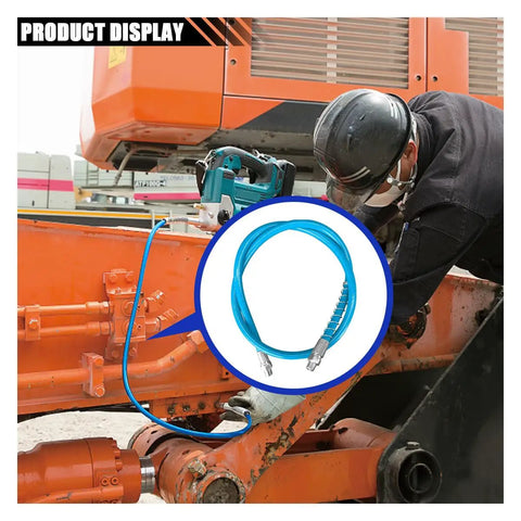 Mechanic using Spring Guard Flex Grease Gun Hose One Eighth Inch NPT Thread Extension Thirty Nine Inch Long for equipment lubrication