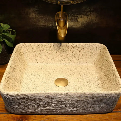 Bathroom SInk Bathroom Vessel Sink Art Countertop Basin Bathroom Utensils Sink Rectangular Ceramic Washbasin With Faucet Bathroom Sink Vessel in a light finish, featuring a central drain.