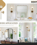 Glass Globe Wall Sconce In Brushed Brass With Clear Globe Mid Century Modern Bedroom Bedside Lighting Long Pole Nordic Style Wall Lamp showcased in bathroom setting