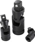 Impact Universal Joint Set, 3-Piece Cr-V, Heavy Duty Chrome Vanadium Steel With Black Phosphate Finish displayed