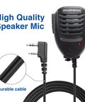 Rugged Ham Radio Speaker Microphone For UV Five R Walkie Talkies With 3.5mm Jack And 360 Degree Stainless Clip shown with cable