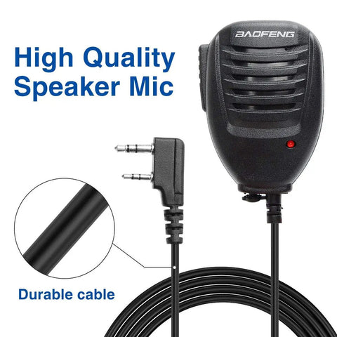 Close-up of Walkie Talkie Microphone For UV 5R And Other Ham Radios with 3.5mm jack and durable cable highlighting quality.
