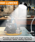 Beast Mode Clamp Light With Flexible Clip For Workshop And Sewing Table, Ultra Bright 2000 Lumen LED Work Light illuminating a workbench