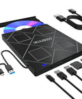 5 In 1 External CD DVD Drive For Laptop With USB 3 Type C No Fuss Plug And Play Portable CD DVD RW Burner Plus SD And TF Card Reader DVD ROM Rewriter, black with cables