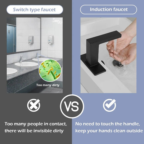 Touchless Bathroom Faucet Matte Black With Motion Sensor Hands Free Sink Faucet For Commercial Or Home Use Modern Single Hole Vanity Tap With Deck Plate Hot And Cold Mixer