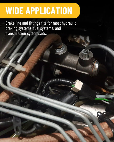 25 Ft Zinc Plated Brake Line Flaring Tool Kit installed in vehicle brake system with visible fittings and connectors.
