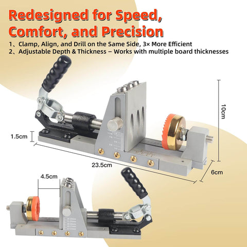 Pocket Hole Jig Kit Upgraded With Single Side Operation For Quick Woodworking front view showing depth stop collar and handle.