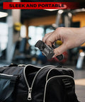 Person holding Magnetic Gym Phone Holder With Alloy Base and Joint above a gym bag, demonstrating portability and design.