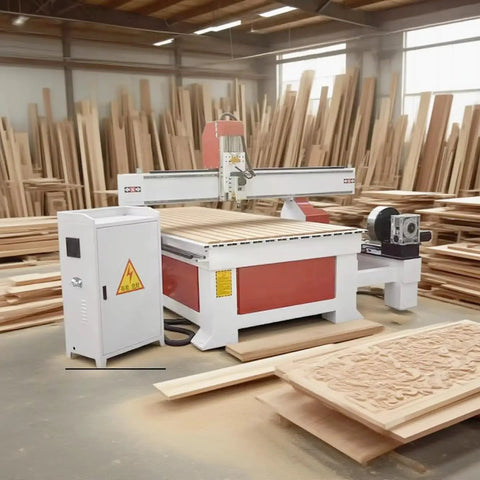 4 Axis CNC Wood Router Machine 1325 With Rotary Axis Beast for 4x8 wood milling and engraving in workshop setting