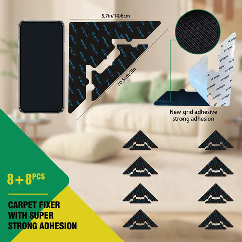 Extra Thick Non Slip Rug Pads 16 Pcs With Reusable Double Sided Carpet Tape For Hardwood Floors And Tiles 2mm Thick Grid Adhesive Keeps Area Rugs In Place No Residue Safe On All Floor Surfaces