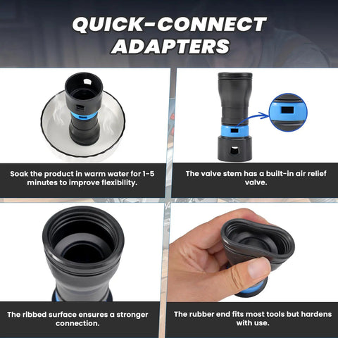 Expandable Vacuum Hose Kit Pro Grade adapters showing quick-connect features and air relief valve.