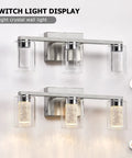 Two Three Light Brushed Nickel Vanity Light Fixtures With Crystal Glass Shades Dimmable LED Bath Vanity Sconce In White Neutral Warm Light Sleek Dope Style For Bathroom Bedroom And Hallway