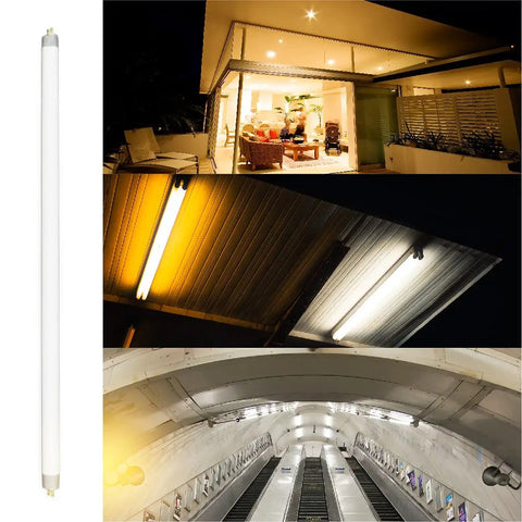 16W F16T4 17 Inch Fluorescent Light Bulb Replacement for Furnlite FC952 with G5 Mini Bi Pin Base shown in various lighting scenes