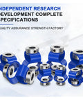 Super Tight Encoder Shaft Coupling Built Badass For Smooth Torque Transmission And Rock Solid Vibration Damping With Heavy Duty Heat Resistant Insulation That Keeps Things Running Cool, blue material, multiple sizes shown.