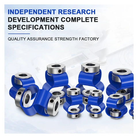 Super Tight Encoder Shaft Coupling Built Badass For Smooth Torque Transmission And Rock Solid Vibration Damping With Heavy Duty Heat Resistant Insulation That Keeps Things Running Cool, blue material, multiple sizes shown.
