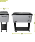 80 Quart Rolling Ice Chest Cooler Cart For Patio Parties With Bottle Opener Shelf And Grey Finish Portable Beverage On Wheels