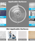 Three Size Suction Cup Hooks Set For Shower Glass And Walls illustration showing applicable surfaces like glass and tiles.