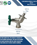 Image of Half Inch PEX To Three Quarter Inch GHT Sillcocks Brass Crimp Fittings For Garden Hose Threaded Connection with handle.