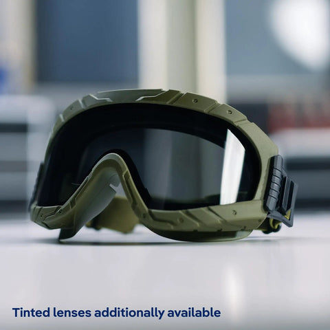 Olive Xpect 4900 Safety Goggles with dual-layer lenses for superior impact protection, anti-fog, anti-UV, ANSI Z87.1 certified.