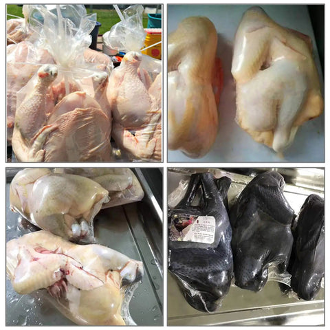 10x16 Inch Poultry Shrink Bags Pack Of 100 With Freezer Safe Heat Shrink For Chicken Includes 100 Zip Ties And All Natural Anti Caking Powder To Prevent Bag Sticking. Clear shrink bags with whole chickens and poultry sealed for freezing.