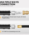 Image showing two connection methods for 14 Inch Extended Reach Dual Head Air Chuck With Two Way Connection One Quarter Inch FNPT Kit.