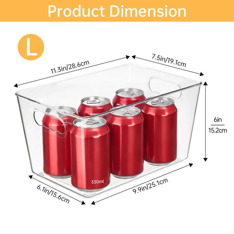 Straight Fire Kitchen Organization To Keep The Mess Tight With This Six Pack Of Large Clear Pantry Bins Boasting Heavy Duty Handles For Fridge Cabinet Freezer Sorting, measuring 11.3x7.5x6 inches with cans.