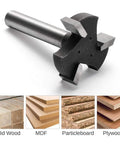 Three Flute CNC Spoilboard Surfacing Router Bits With One Quarter Inch Shank And 0.94 Inch Cutter Diameter For Woodworking Slab Flattening Pro Grade RB03A shown with wood surfaces