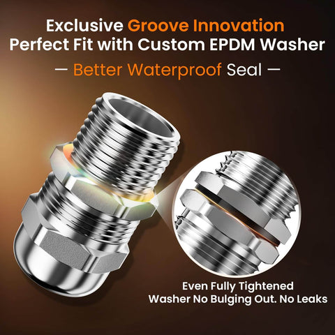 Two Pack One Half Inch NPT 304 Stainless Steel Cable Gland Waterproof IP68 Metal Strain Relief Cord Grip with EPDM Washer