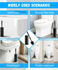 Long Handle Plastic Toilet Brush With Covered Holder Drip Free Stable Base And Hard Bristles Low Profile Bathroom Cleaner