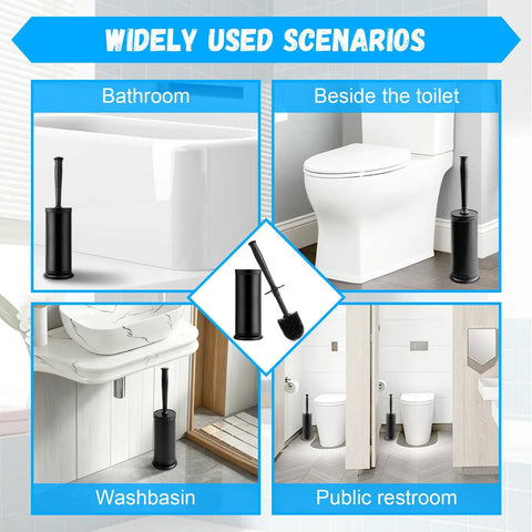 Long Handle Plastic Toilet Brush With Covered Holder Drip Free Stable Base And Hard Bristles Low Profile Bathroom Cleaner