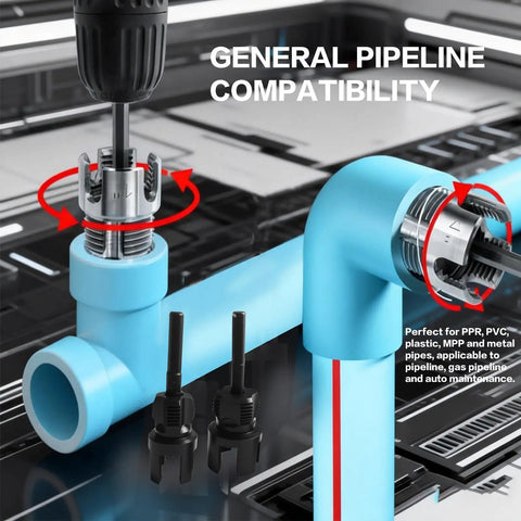 Versatile 3 Piece PVC Pipe Threader Set For Internal And External Threading For 1/2 Inch 3/4 Inch And 1 Inch Pipes With Hex Shank Quick Change Heavy Duty Carbon Steel Construction Fits Electric Drills DIY Pro Grade Pipe Threading Tools