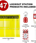 Lockout Tagout Station Kit With 14 Numbered Locks And Keys, 30 Tags, 30 Nylon Cable Ties, Heavy Duty Acrylic Board, Yellow Station display
