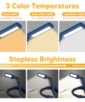 Rechargeable Neck Reading Light With Dual Lamps For Bedtime Reading And Crafting showing 3 color temperatures and brightness levels