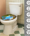 Toilet Seat Round Resin for Bathroom on a white toilet, featuring a sky and tree design, easy to install.