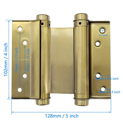 Brass Finish Double Action Spring Hinges 4 Inch Stainless Steel Self Closing For Cafe And Saloon Doors Swing Both Ways