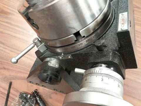 Top view of 8 Inch Precision Tilting Rotary Table With Badass Build Quality And Killer 4 Jaw Independent Chuck Sweet 0 To 90 Degree Tilt Range Smooth 360 Rotation And Ripper Accuracy For Serious Shop Workholding Needs.