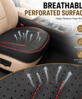 Top Tier Breathable Leather Front Seat Cushion With Plush Padding And Non Slip Grip For Tesla Cybertruck Model 3 Model S And Just About Any Daily Driver In Bold Red showing the breathable perforated surface.