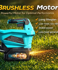 Cordless Electric Fertilizer And Seed Spreader For Lawns No Sweat 3.5Qt Capacity showcased with brushless motor on grass