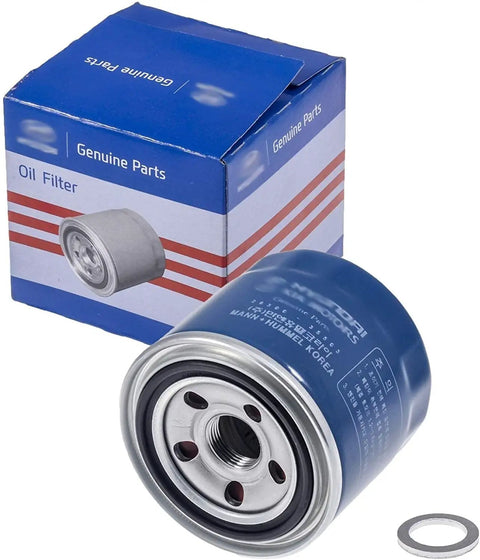 Oil Filter And Gasket Set, 6 Pack, Direct Fit OEM Quality Replacement 2630035505 For Hyundai And Kia Engines, product box and filter visible