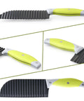 VRUIFA French fry cutter with non-slip lime handle for wave fries and crinkle vegetables